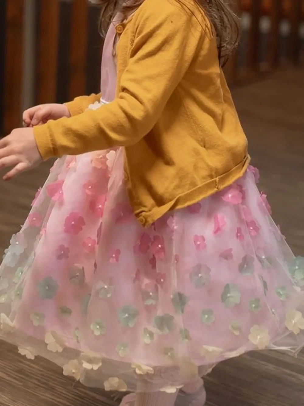 Blueberi Boulevard Girls Pink Floral Tulle Dress - Picture 2 of 4